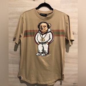 Contender Mens O G Bear Rhinestone Hip Hop Graphic Tshirt Brown